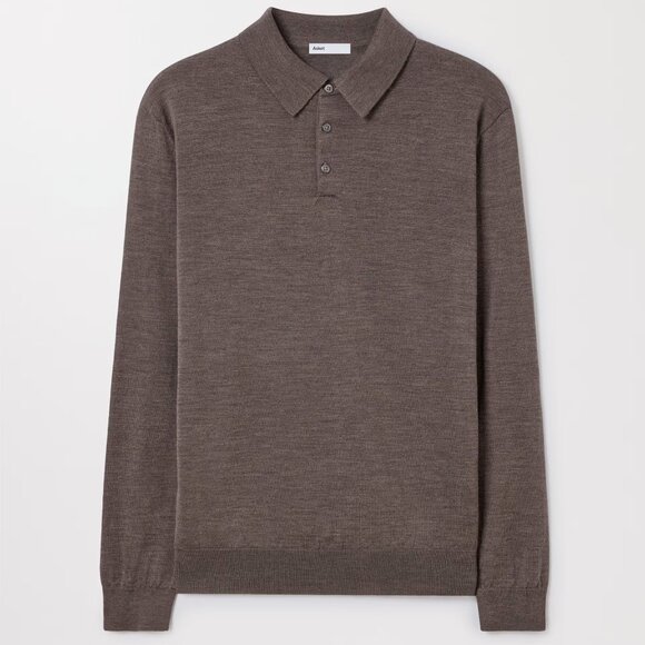 Brown Melange Merino Wool Polo - Picture 1 of 4